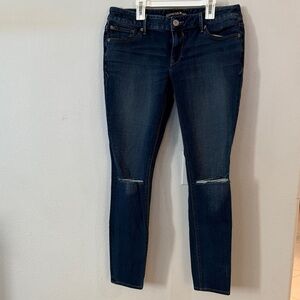 Express Dark Blue Low Rise Jeans w/Knee Slits
